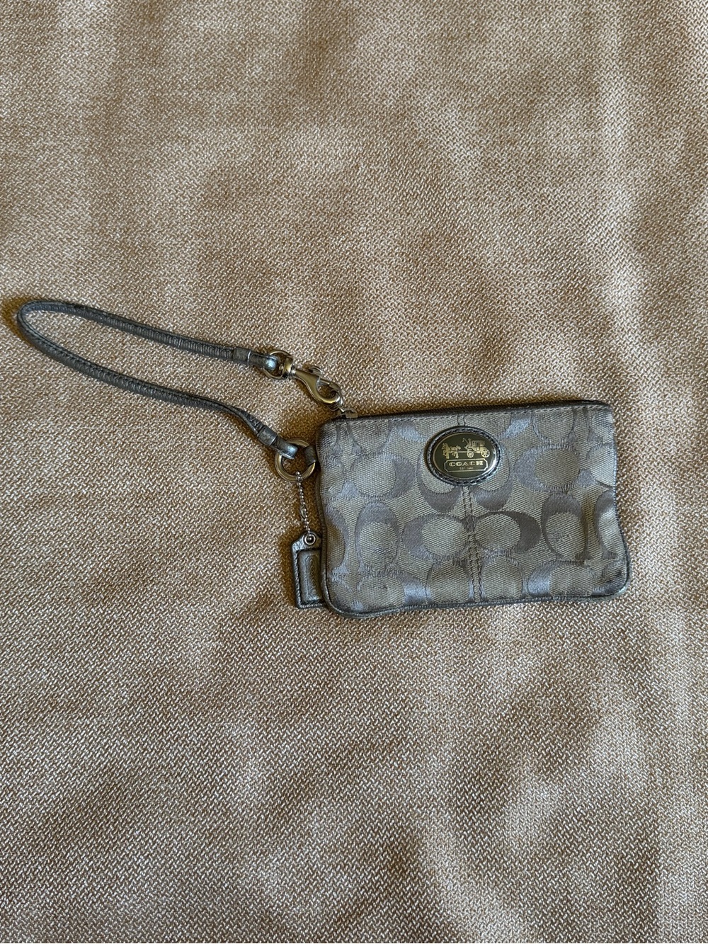 Coach Metallic Gray Signature Wristlet